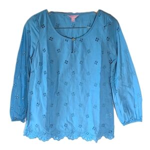 Lilly Pulitzer Eelyn Eyelet Top Size Small Women Preppy Cotton Blue